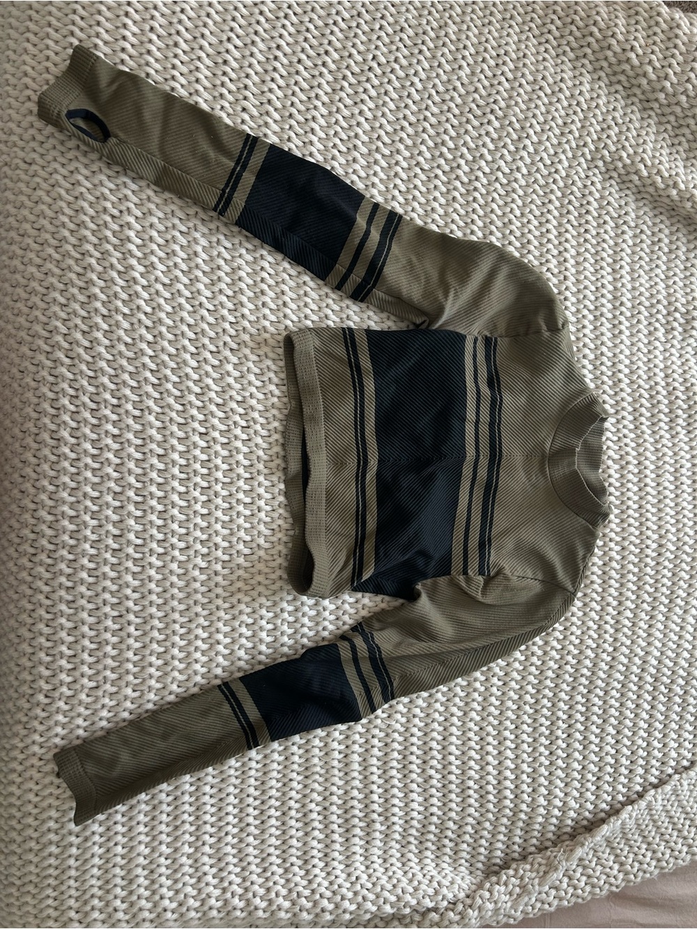 Free People Olive and Black Striped Crop Shirt